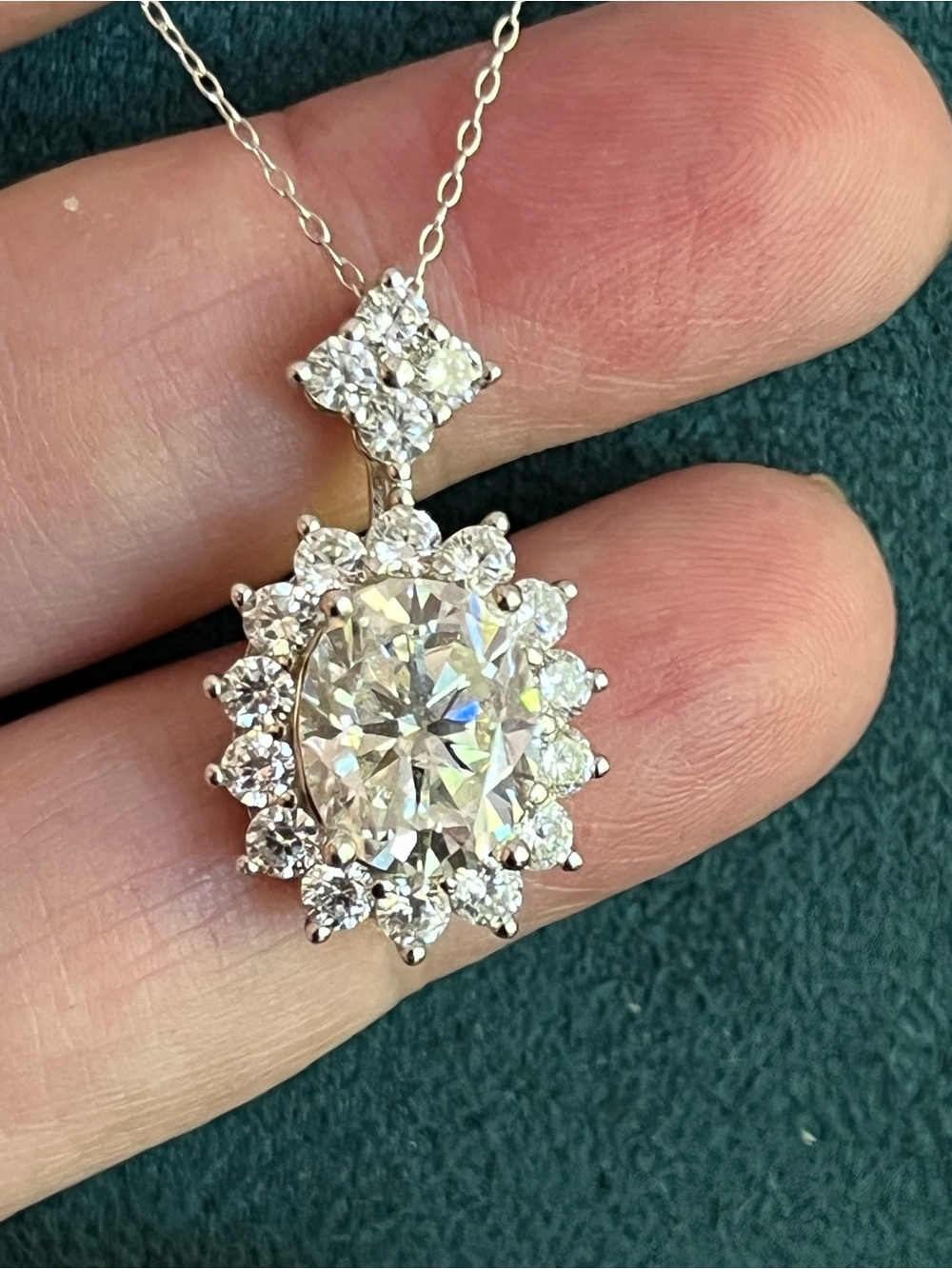 Sterling 925 Silver Moissanite Halo Pendant Necklace 16” 6ct center! BRILLIANT!! - Picture 6 of 7